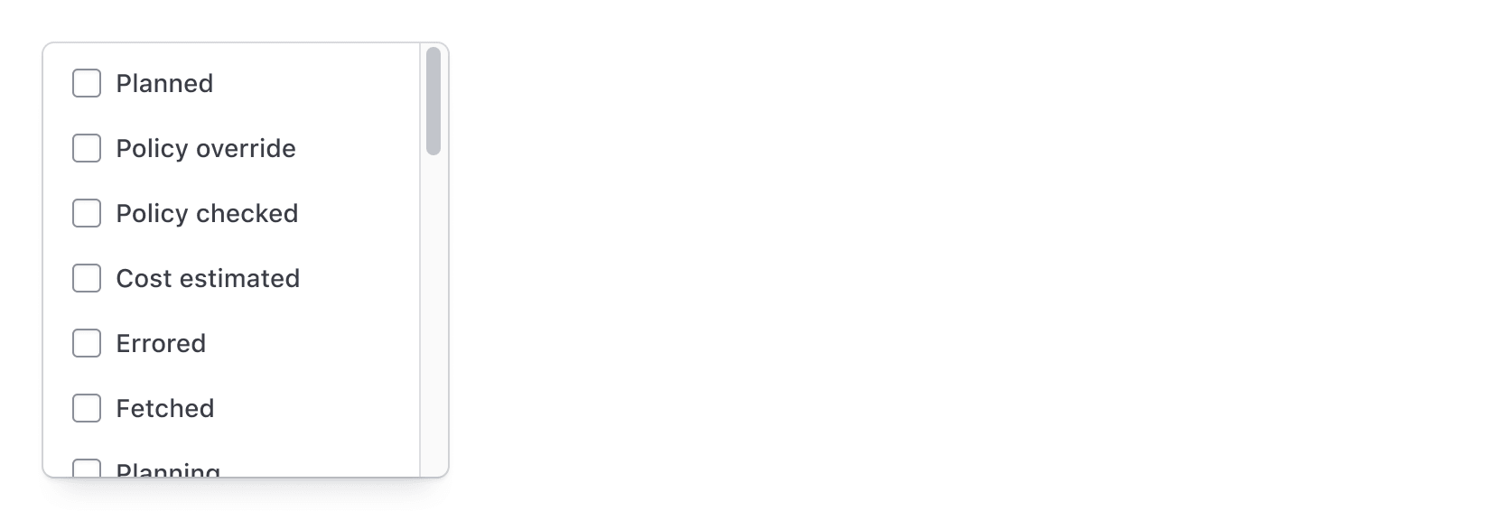 Dropdown menu with many items and a set height so it scrolls